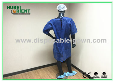 PP SMS Material Surgical Gown With Ultrasonic Heat Seal White / Blue Color without sleeves